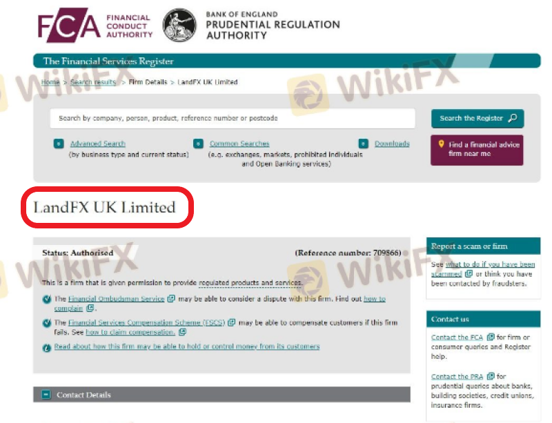 WikiFXでLandFX UK Limitedを確認できたイメージ