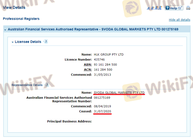 VODA GLOBAL MARKETS PTY LTDは2020年7月31日時点でASICの取得ライセンスは取り消しになっているイメージ