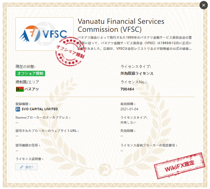 SvoFXが取得しているバヌアツ金融サービス委員会（VFSC）